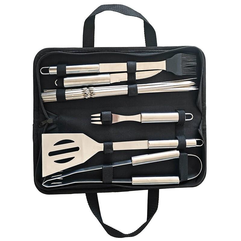 Stainless Steel BBQ Grill Tool Kit 25 PCS Set: Brush, Clip, Fork, Shovel, Knife, Sticks, for Picnic Camping Barbeque Cooking Grilling
