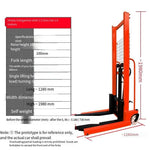 1.5t 1.6m Manual Forklift Manganese Steel Hydraulic Elevating Truck Stacking Truck Elevating Forklift