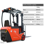 Electric Forklift Three Fulcrum Four Wheel Counterweight Electric Lift Stacker Load 1.2 t, Rise 3 Meters