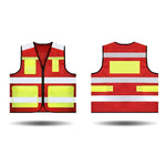 V-Neck Safety Vests with 4 Pockets Mesh Breathable Reflective Vest Construction Vehicle Reflective Clothing Traffic Security Clothing - Red