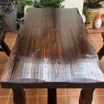 Outdoor Balcony Table And Chair Solid Wood Tea Leisure Three Piece Set Courtyard Carbonized Anticorrosive Wood Table And Chair Combination Length 120cm