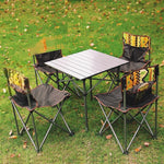 Outdoor Folding Table And Chair Set Portable Picnic Barbecue Table And Chair Set Blue Five Piece Set
