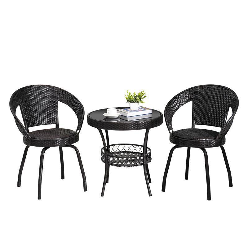 Coffee 1 Table 2 Chairs Rattan Chair Three Piece Set Rotatable Balcony Table Chair Swivel Chair Combination Small Tea Table Outdoor Courtyard Armchair Single Family Plastic Chair Round Table Chair Set Leisure Tea Table Chair