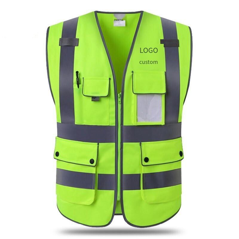 6 Pieces Reflective Vest Zipper Reflective Vest Fluorescent Yellow Green Car Traffic Safety Warning Vest 4 Reflective Strips Environmental Sanitation Construction Duty Riding Safety Suit Fluorescent Color