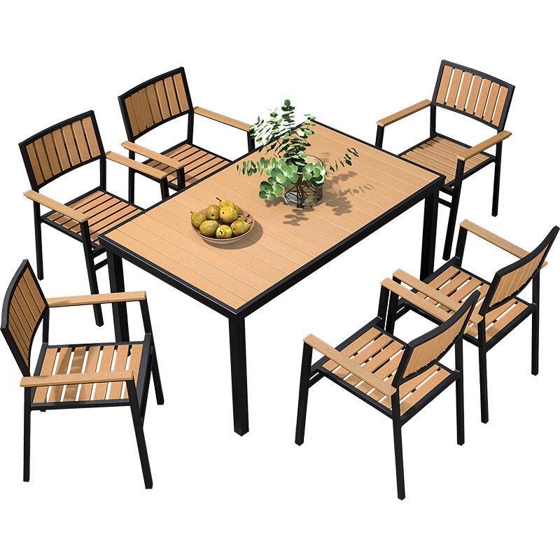 Outdoor Plastic Wood Table And Chair Combination Cafe Garden Garden Garden Leisure Chair Aluminum Alloy Outdoor Outdoor Seat