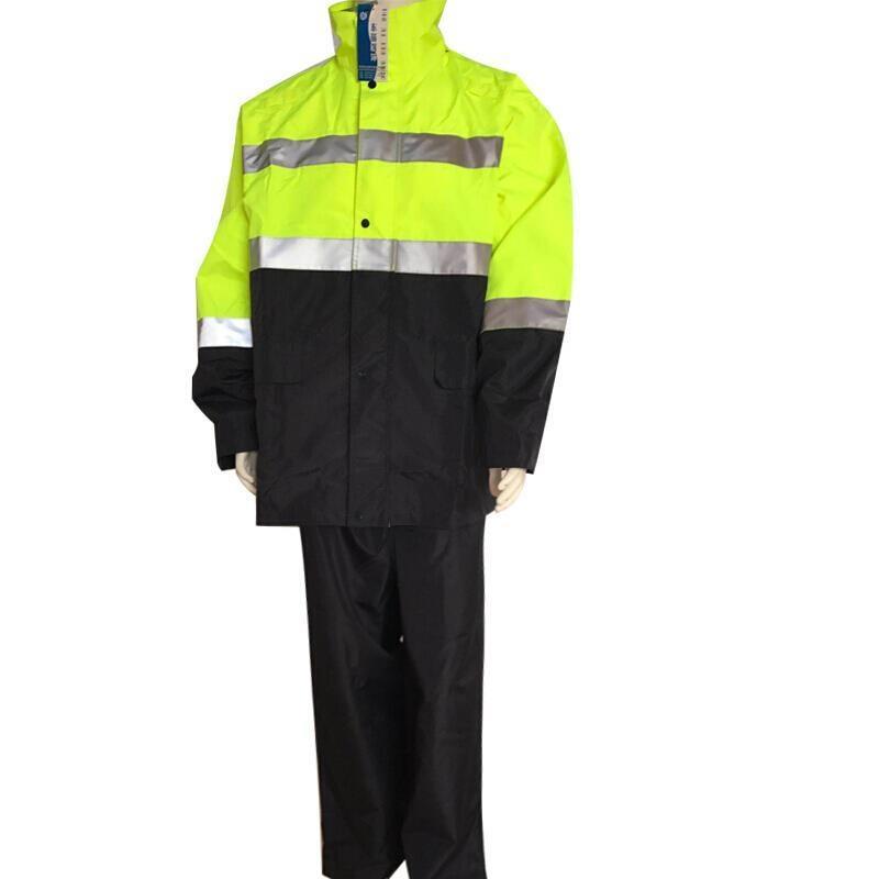 Reflective Raincoat Rainpants Suit Railway Raincoat Split Suit Fluorescent Yellow Navy Color Matching Size L