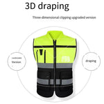 High Visibility Reflective Safety Vests with Pockets and Zipper Front 2 Highly Reflective Strips for Safety Working Running - Fluorescent Yellow+Black