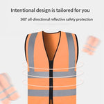 Safety Vest Zipper Reflective Vest Fluorescent Orange Safety Warning Vest 4 Reflective Strips for Sanitation Construction Riding - Orange