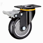 4 Sets 2.5 Inch Flat Bottom Caster Plastic Double Brake Black Polyurethane (PU) Caster Medium Universal Wheel