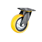 4 Inch Plate Swivel Caster 4pcs Pack with Double Ball Bearing Flat Bottom Heavy Duty Yellow Polyurethane (PU) Caster Universal Wheel - 4pcs