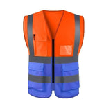 Zipper Multi Pocket Reflective Vest Car Traffic Safety Warning Vest Reflective Sanitation Construction Duty Riding Safety Suit Orange Blue