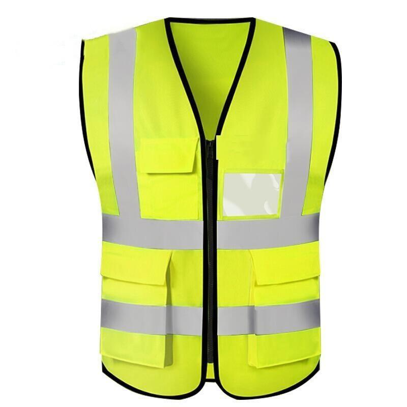 Reflective Vest Reflective Suit Cycling Traffic Construction Environmental Sanitation Vest (Multi Pocket Zipper Fluorescent Yellow Uniform Size)