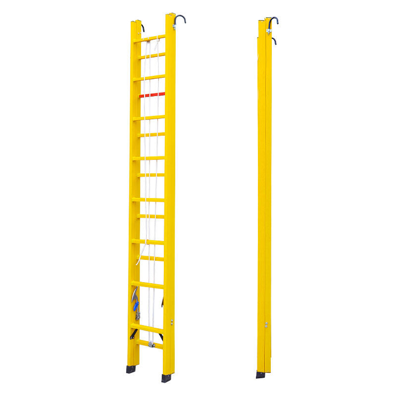 13 FT Fiberglass Extension Ladder With Hook Fully Insulated Ladders Construction Work D-Rung Extension Telescoping Ladder