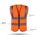 Zipper Type Reflective Vest Traffic Safety Warning Vest 4 Reflective Strips Construction Riding Safety Vest - Orange