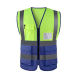 6 Pieces Multi Pocket Reflective Vest High Visibility Zipper Vest Safety Warning Vest 4 Reflective Strips - Fluorescent Yellow+ Blue