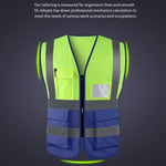 6 Pieces Multi Pocket Reflective Vest High Visibility Zipper Vest Safety Warning Vest 4 Reflective Strips - Fluorescent Yellow+ Blue