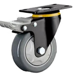 4 Sets 5 Inch Flat Bottom Plastic Caster Double Brake Dark Gray Polyurethane (PU) Caster Medium Universal Wheel