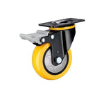 2.5-inch Flat Bottom Plastic Casters 4pcs Pack Double Brakes Orange Polyurethane Caster Medium Universal Wheels - 4pcs