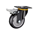 4 Sets 4 Inch Flat Bottom Caster Wheels Plastic Double Brake Black Polyurethane (PU) Caster Medium Universal Wheel