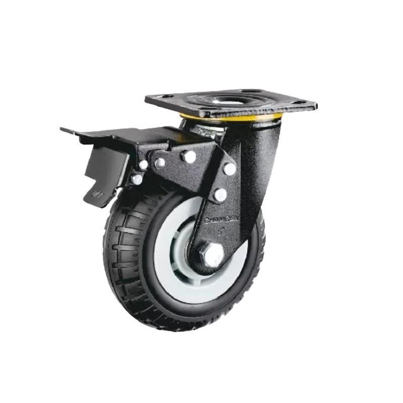 1 Set 8 Inch Flat Bottom Double Brake Caster Heavy Gray Core Black Foam Caster Universal Wheel