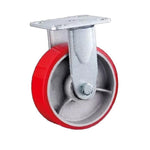 8 Pieces/Box 8 Inch Fixed Heavy Duty Casters Plane Iron Core Red Polyurethane Caster Directional Wheel