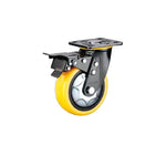 8 Inch Plate Swivel Caster with Double Ball Bearing Heavy Duty Yellow Polyurethane Caster Universal Wheel - 1pcs