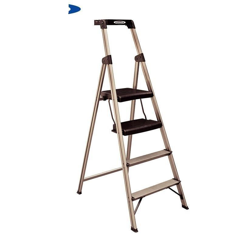 1.4m Aluminum Alloy Three Step Wide Step Ladder Elegant Golden Ladder Multi Function Shelf Ladder Load 100kg