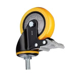 B4-2.5 Inch Lead Screw Plastic Double Brake Orange Yellow Polyurethane (PU) Caster Medium Single Ball Bearing Universal Wheel 4 Sets / Set