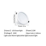 Led Downlight Ceiling Lamp Opening 140mm 12w Warm White Light 3000k