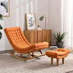 Lazy Sofa Single Nordic Rocking Chair Recliner Adult Nap Home Leisure Living Room Leisure Chair Orange Chenille + Footstool