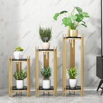 Home Nordic Flower Rack Modern Light Luxury Marble Floor Flower Rack Living Room Creative Balcony Simple Flower Rack Medium Gold (80 High) + White Marble