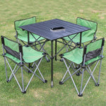 Outdoor Folding Table And Chair Camping Super Portable Table And Chair 1 Long Aluminum Table + 6 Green Cloth Chair