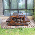 Outdoor Courtyard Tables And Chairs Conjoined Wheel Leisure Tables And Chairs Solid Wood Carbonization