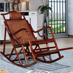 Balcony Leisure Solid Wood Real Rattan Weaving Rocking Chair Sofa Household Adult Back Reclining Chair Single Casual Chair Single Rocking Chair