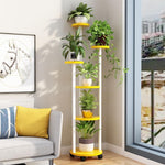 Flower Rack Indoor Multi-storey Mobile Flower Rack Living Room Green Rose Chlorophytum Flower Rack Flower Pot Rack Pulley Round Six Storey White Rack + Yellow Board