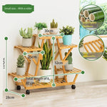 Floor To Floor Multi-storey Balcony Flower Rack Living Room Solid Wood Hanging Green Rose Flower Rack Land European Meat Flower Pot Rack Modern Simple Indoor Chinese Fish Tank Rack Bonsai Rack [healthy Pure Bamboo] Small Model (with Roller)