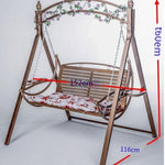 Double Iron Rocking Chair Swing Hammock Reclining Chair Balcony Courtyard Hanging Basket + Rattan + 2 Cushions + Colored Lights + Tools