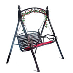 Double Iron Rocking Chair Swing Hammock Reclining Chair Balcony Courtyard Hanging Basket + Rattan + 2 Cushions + Colored Lights + Tools