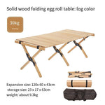 Egg Roll Table Solid Wood Outdoor Folding Table Chair Self Driving Camping Portable Solid Wood Picnic Table Set 120cm Egg Roll Table