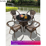 Balcony Courtyard Tables And Chairs Rattan Chairs 4 Chairs + 1 Transparent Round 70cm