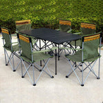 Outdoor Folding Table And Chair Set Portable Aluminum Alloy Table Picnic Barbecue Table Large Green 6 Chairs With 1 M 53 Extended And Widened Table