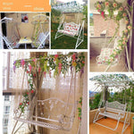 Outdoor Indoor Hanging Basket Iron Rocking Chair White Double Swing Hanging Chair White Lattice + Pedal + Awning With Chain