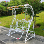 Outdoor Indoor Hanging Basket Iron Rocking Chair White Double Swing Hanging Chair White Lattice + Pedal + Awning With Chain