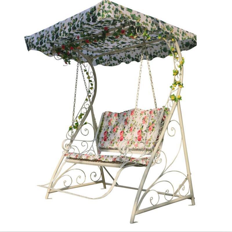 Outdoor Indoor Hanging Basket Iron Rocking Chair White Double Swing Hanging Chair White Lattice + Pedal + Awning With Chain