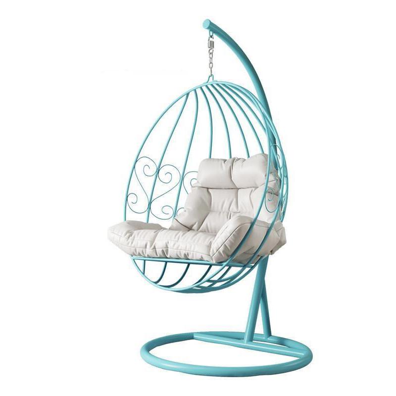 Hanging Basket Hanging Chair Family Iron Swing Indoor Balcony Outdoor Net Red Bird's Nest Lazy Cradle Chair Hanging Bed Lake Blue