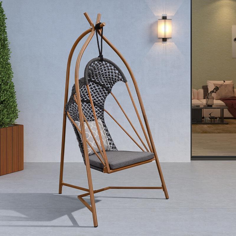 Balcony Hanging Chair Single Bassinet Chair Indoor Swing Bedroom Lazy Family Rocking Chair Imitation Wood Grain High Back Style