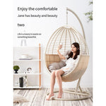 Hanging Basket Rattan Chair Single Swing Household Lazy Hammock Indoor Balcony Leisure Rocking Chair Bird's Nest Hanging Chair Bamboo Basket White