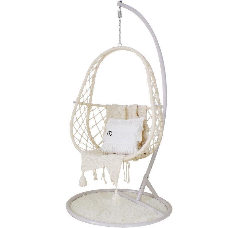 Hanging Basket Net Red Cane Chair Girl Single Family Indoor Balcony Hanging Orchid Chair Hanging Bed Cradle Chair B Off White Single