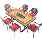 Outdoor Table And Chair Combination Aluminum Table And Chair Courtyard 6 + 1 [Equipped With 136cm Double Oven Barbecue Round Table]