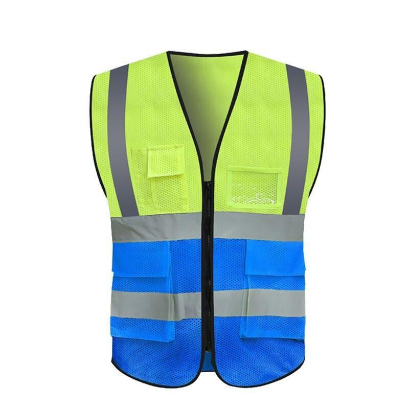 6 Pieces Yellow And Blue Breathable Safety Vest Mesh Type Multi Pocket Reflective Vest Traffic Protection Reflective Vest Warning Clothing Construction Road Maintenance